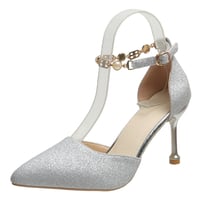 Pointed toe shallow mouth stiletto one-strap rhinestone silver bridal shoes 
