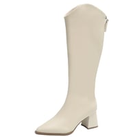 Pointed toe thick heel V-neck boots 