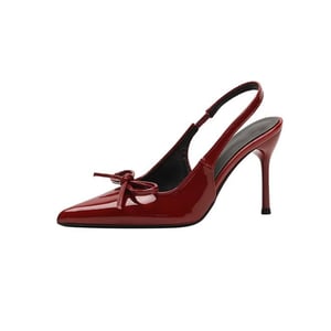 Sexy pointed wine red bow tight heels 